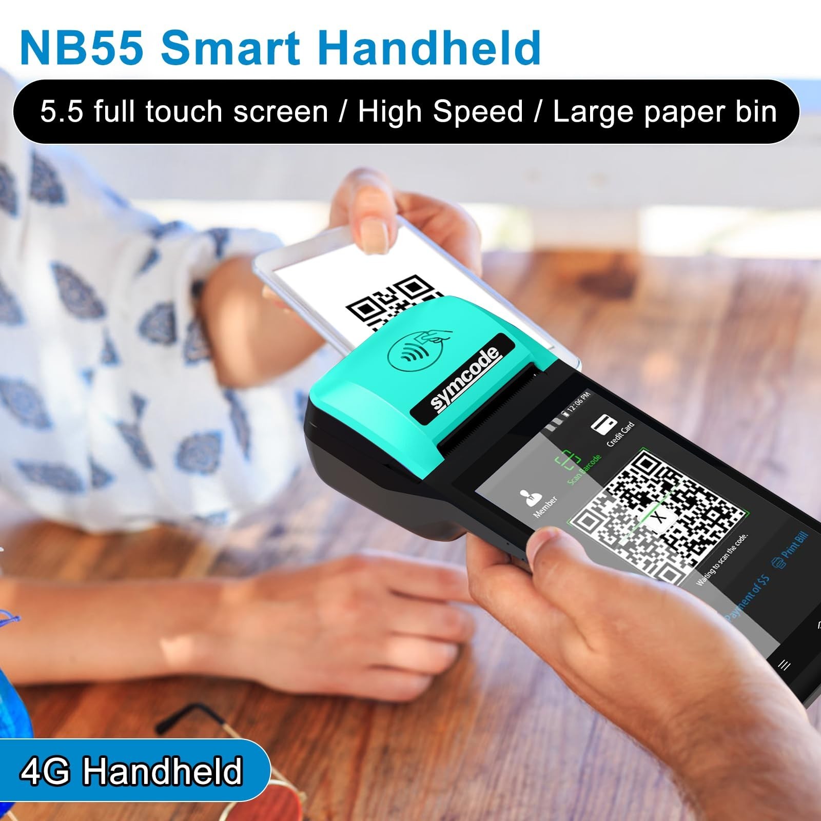 POS PDA Thermal Receipt Printer Handheld Printer Mobile POS Machine 5.5" Touc...