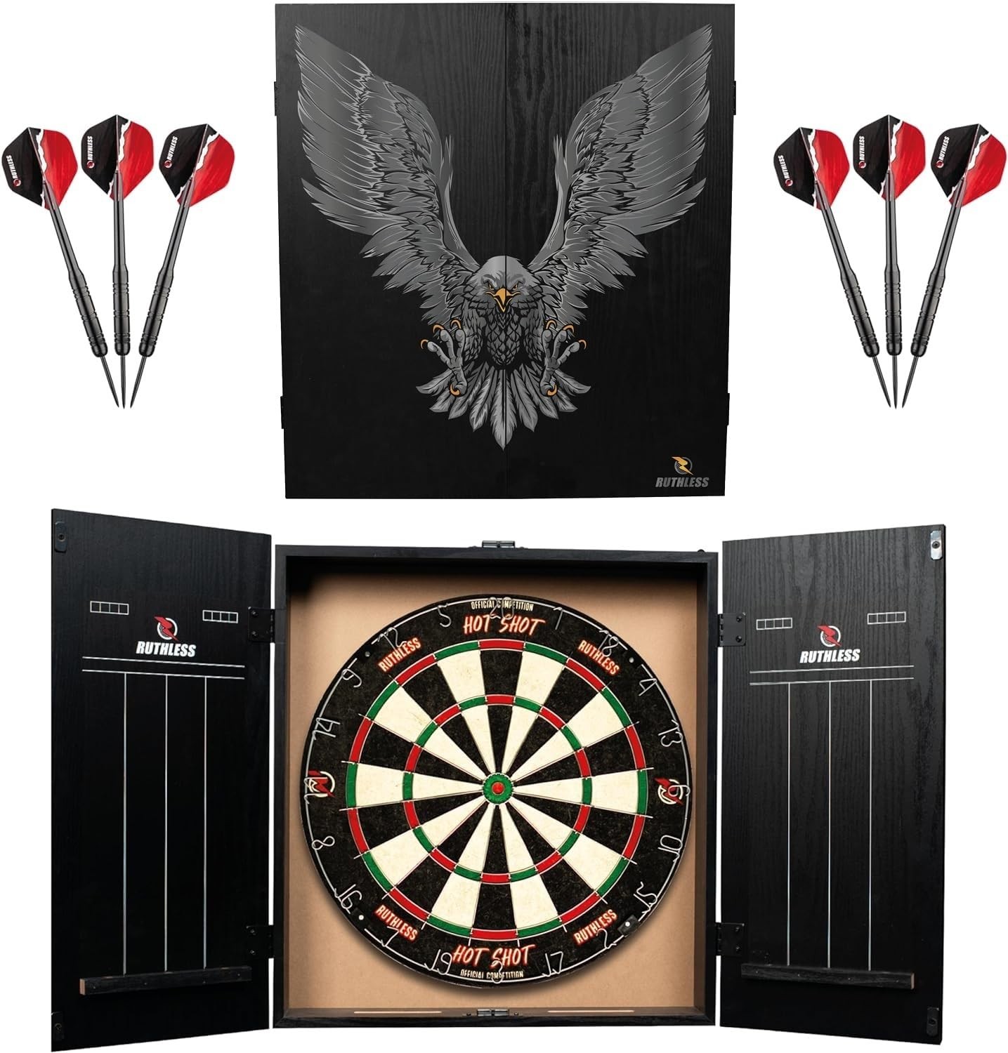 Ruthless Home Darts Centre with or Without LED Light Options | Medium, Black