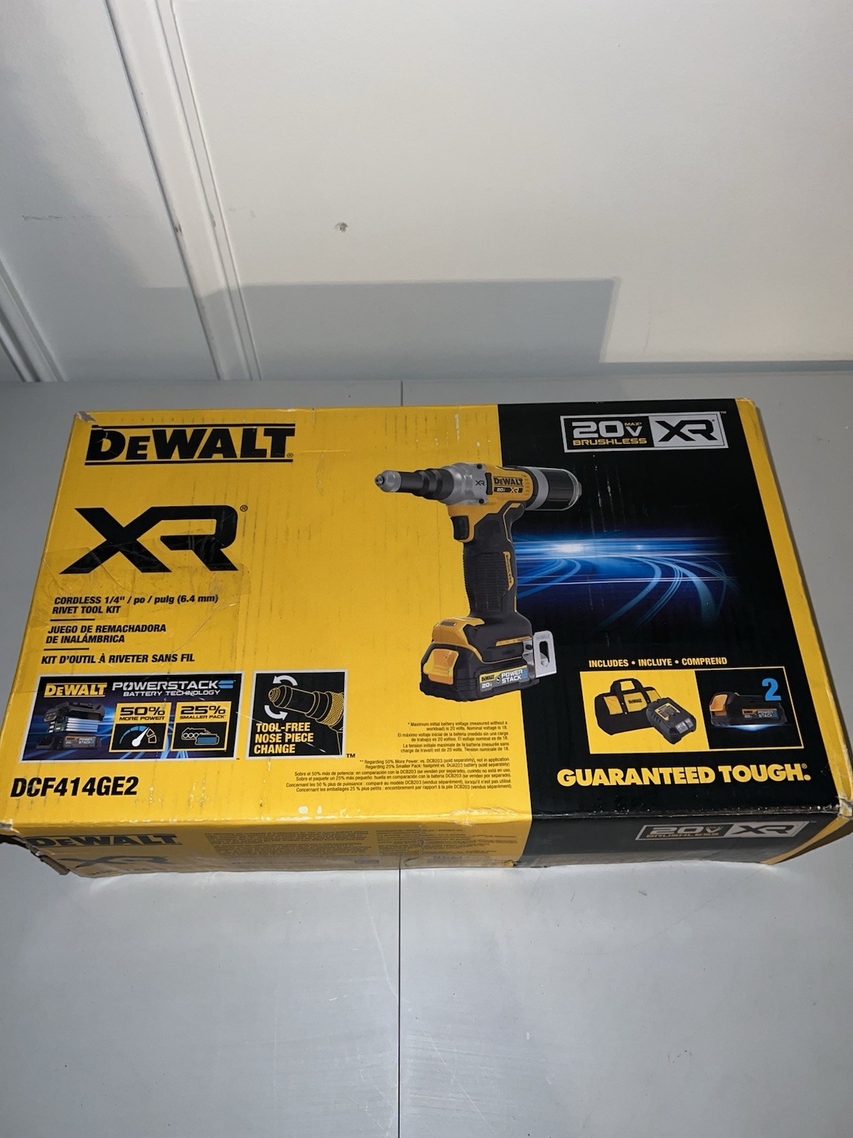 DEWALT DCF414GE2 20V MAX XR BL 1/4" Rivet Tool w/ 2 POWERSTACK Batts, 1.7 Ah Kit