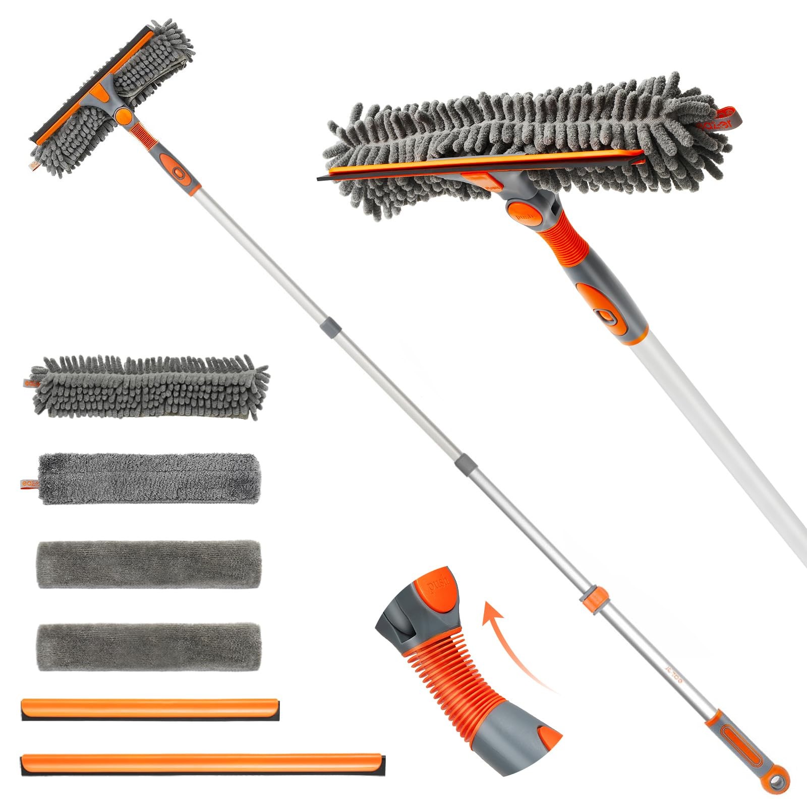 Eazer 2-in-1 Window Cleaner Tool, 64'' Squeegee for 64inch, Orange