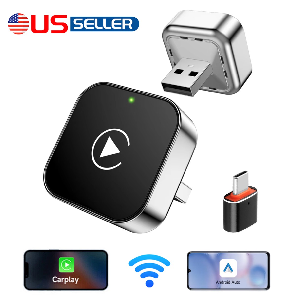 2-in-1 Wired to Wireless CarPlay Adapter /Android Auto Adapter Plug & Play -2025