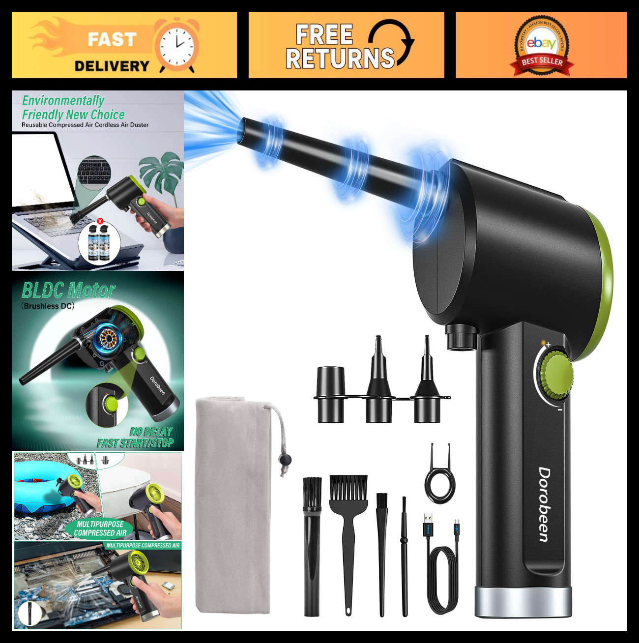 Cordless Compressed Air Duster, 41000RPM Handheld Blower, Rechargeable, Portable