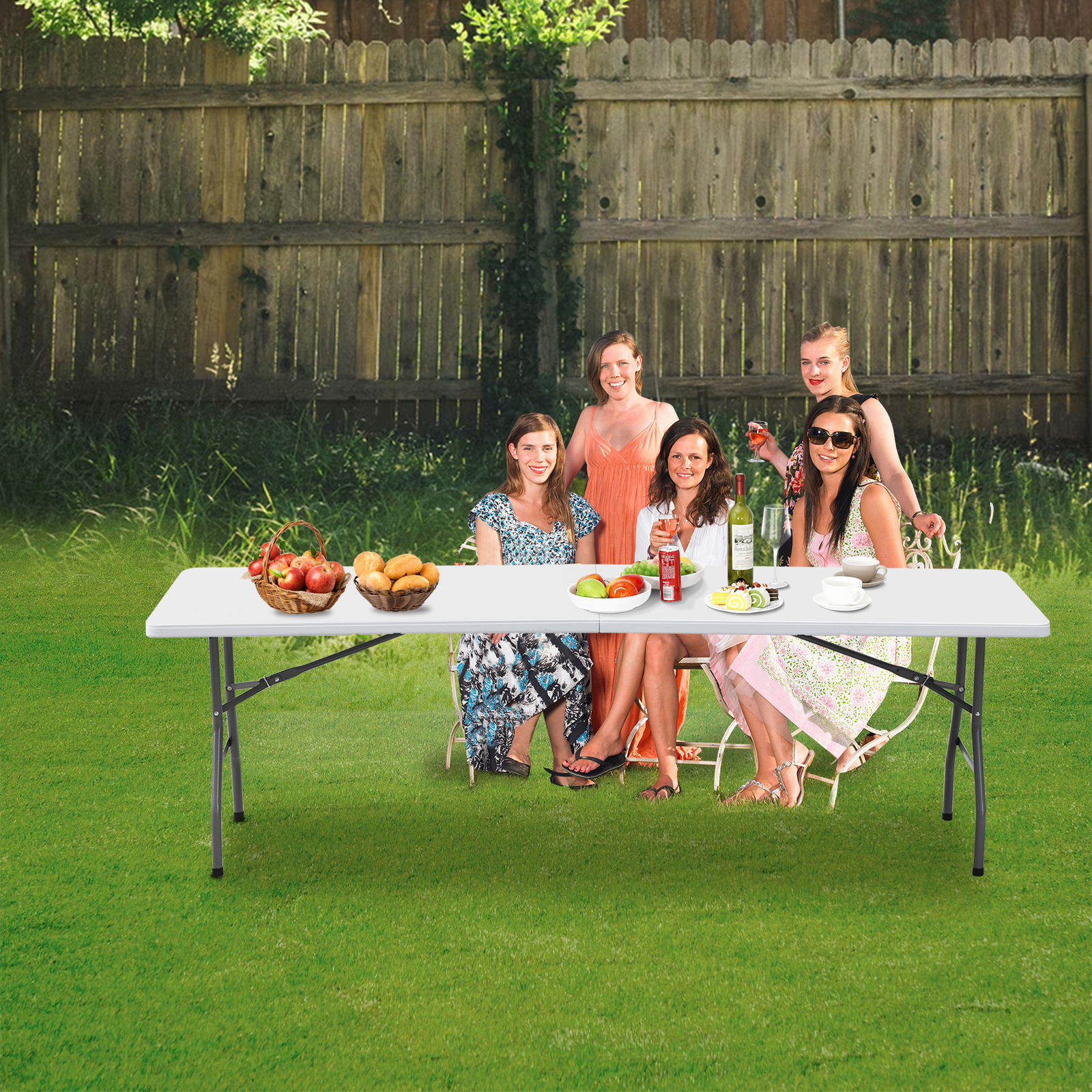 2PCS 8' Folable Camping Table w/Handle Lock Dining Table Picnic Camping Table