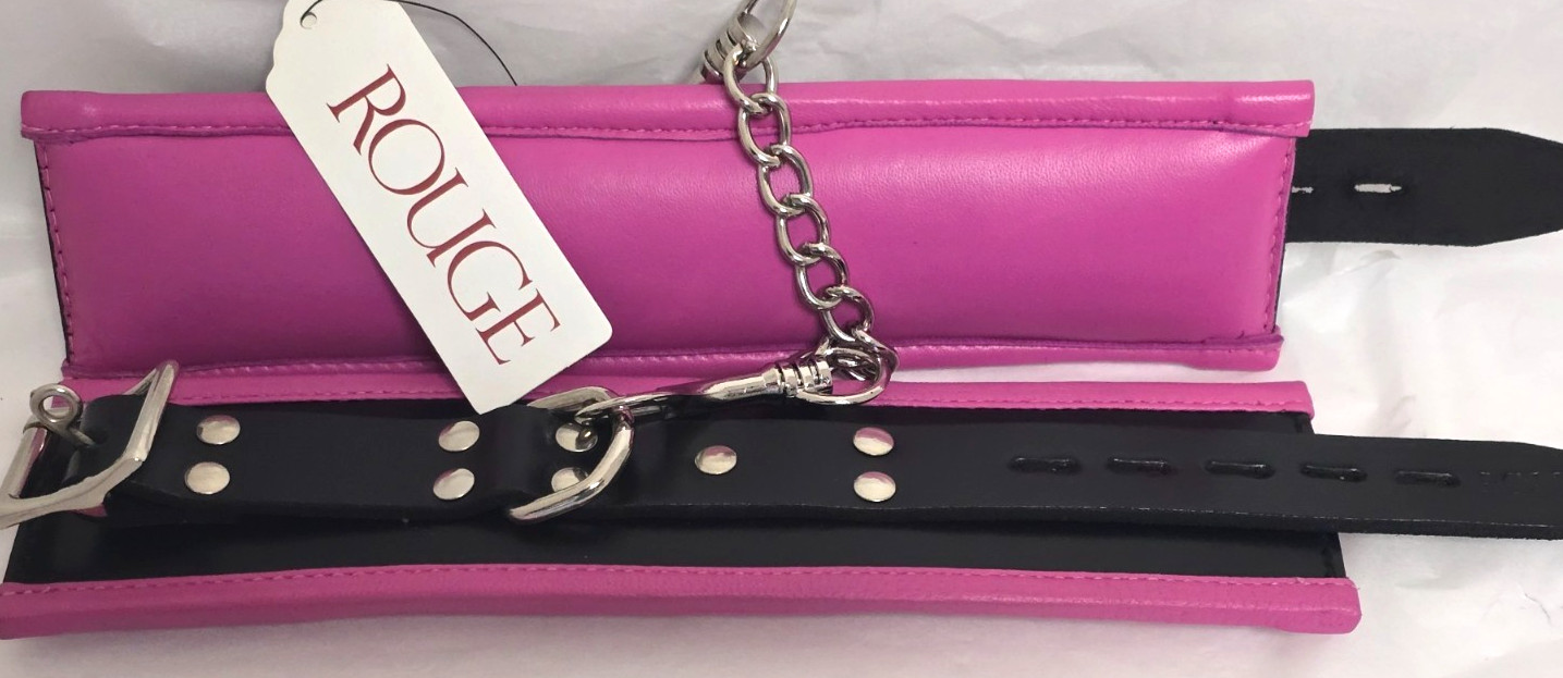 PINK & BLACK PADDED LEATHER  Adjustable WRIST CUFFS by ROUGE (RC1006BKPK)