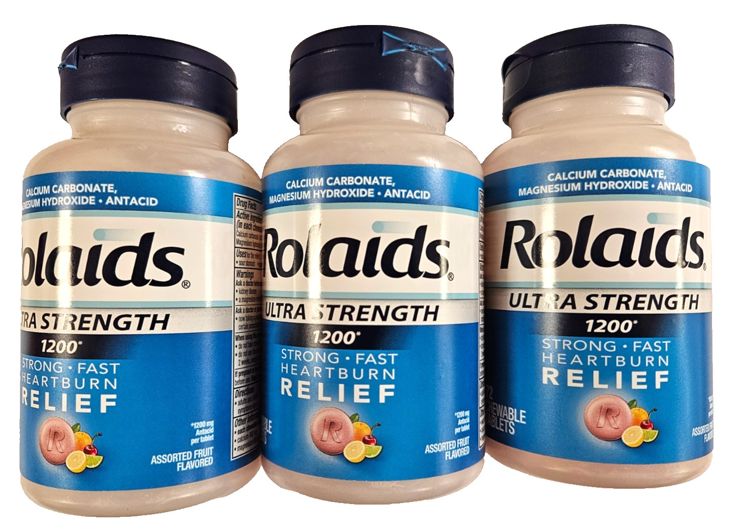 ROLAIDS Ultra Strength Chewable Antacid Tablets 72ct FRUIT ( 3 pack ) --