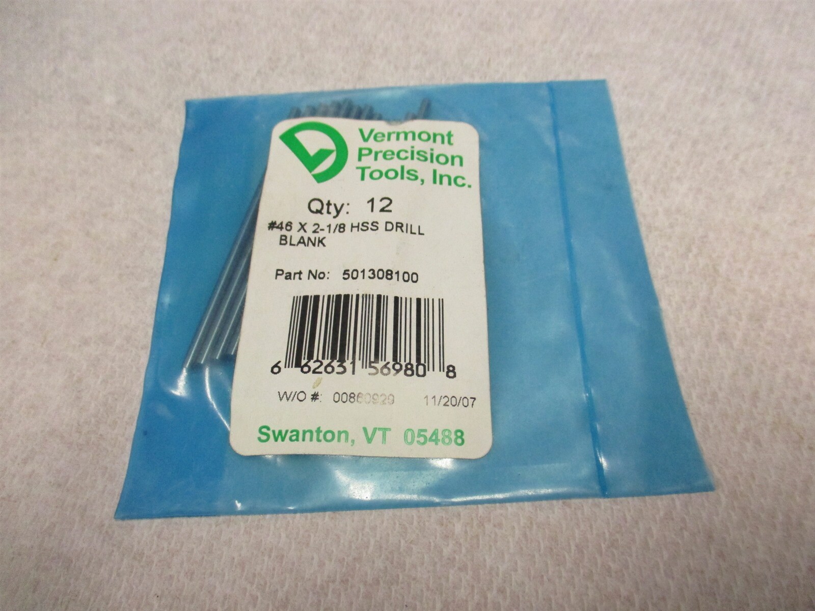 Vermont 501308100 #46 2-1/8" Long Drill Blank High Speed Steel Lot of 12 Pieces