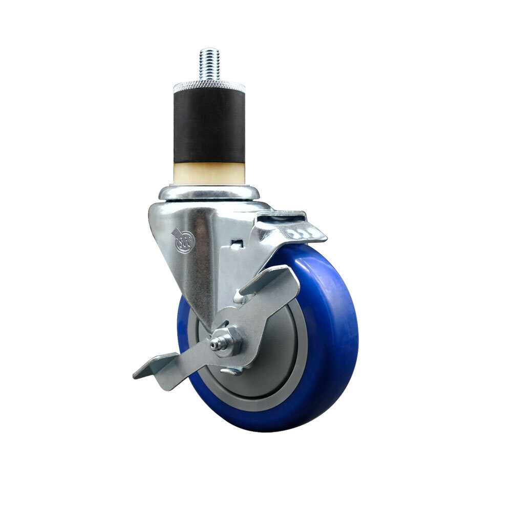 4 Inch Blue Poly Swivel 1-7/8 Inch Expanding Stem Caster with Brake SCC