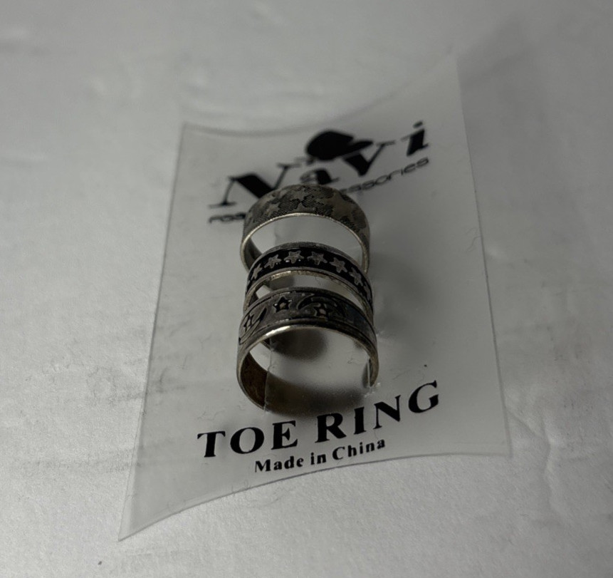 Toe Ring Set Of Three Star Designs Adjustable Silver Tone Celestial Cosmic Stars