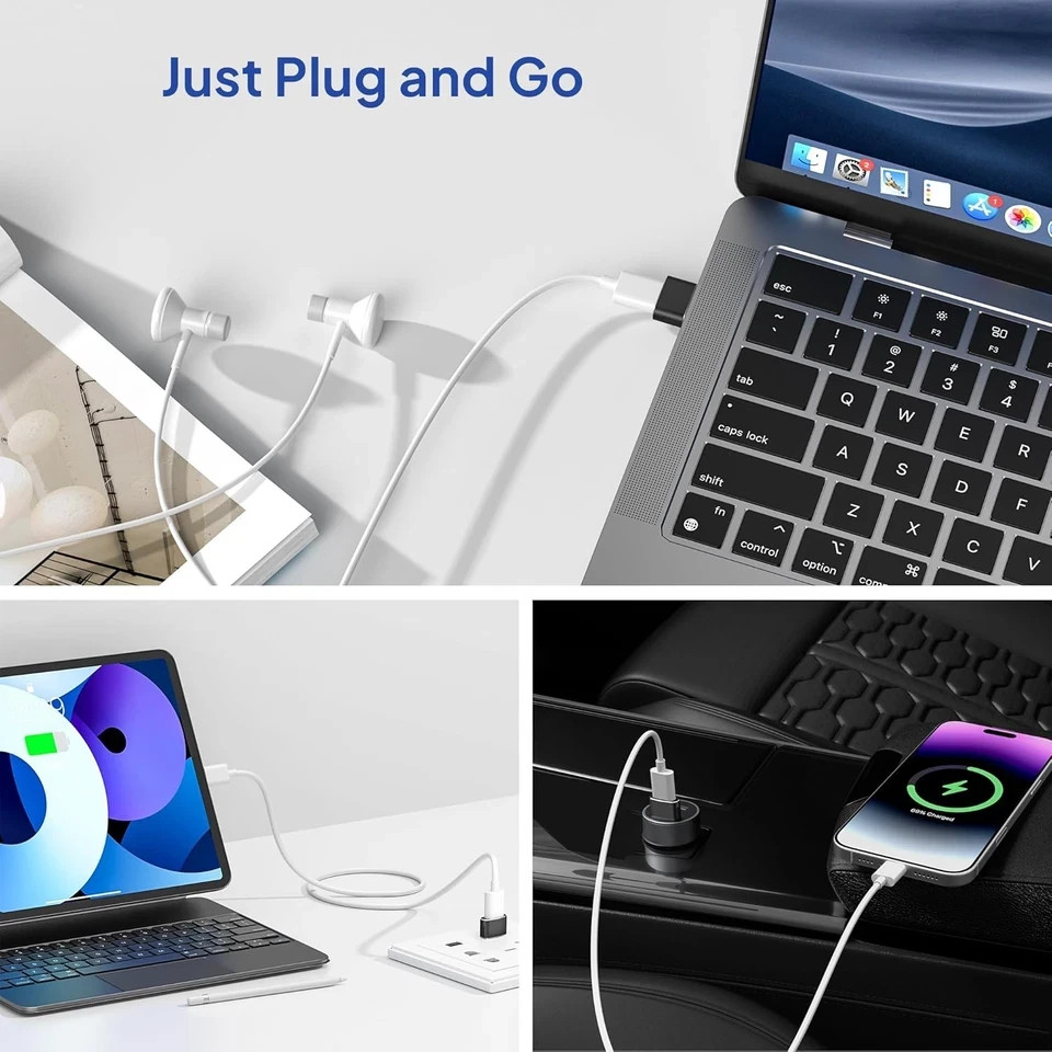 4 Pack USB to USB-C Adapter for iPhone 17/16 Pro Max 15 14 13 12, iPad, Galaxy
