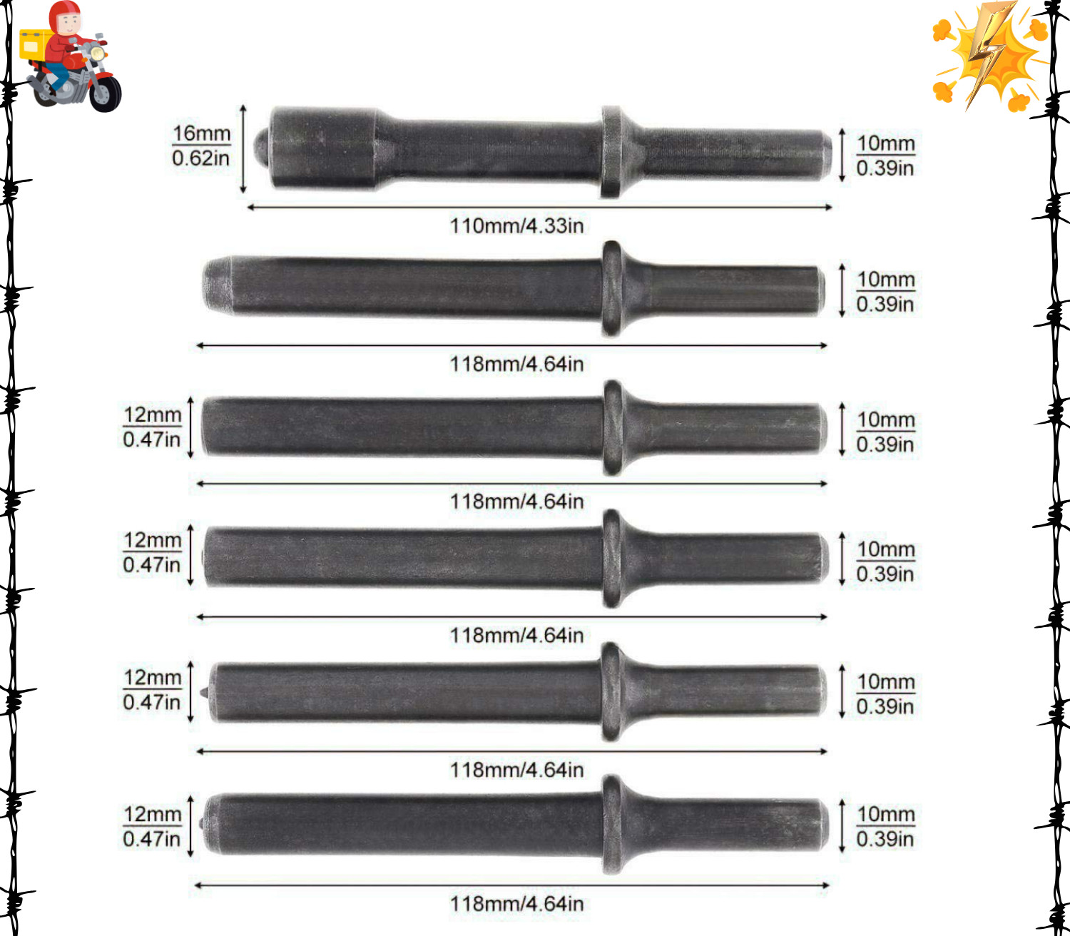 7 Pcs Air Hammer Rivet Bit Set,  0.401 Shank Smoothing Pneumatic Air Rivet Hamme