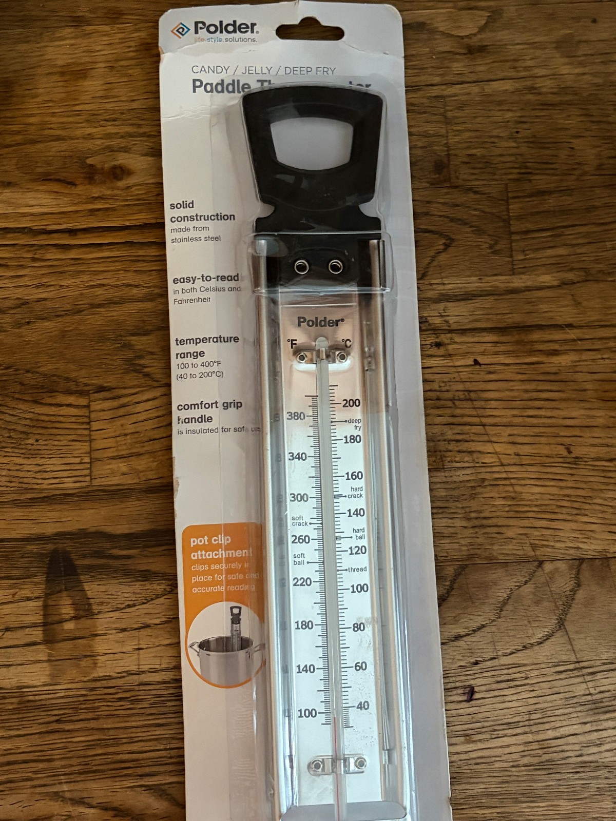 Polder Paddle Thermometer Candy Jelly Deep Fry THM-515 Pot Clip