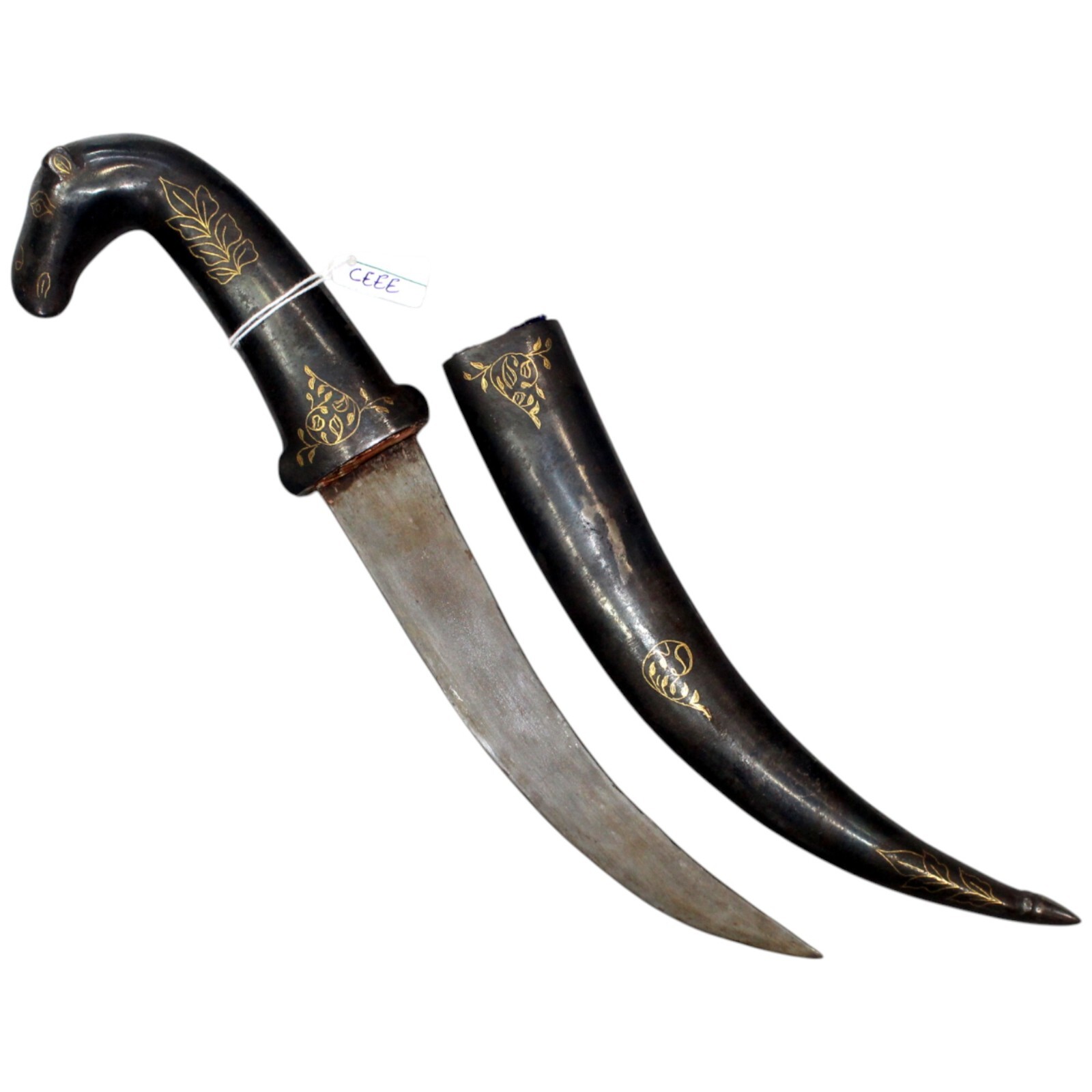 Dagger Knife Hand Forged Steel Blade Gold Koftgari Wire Work Camel Handle L024