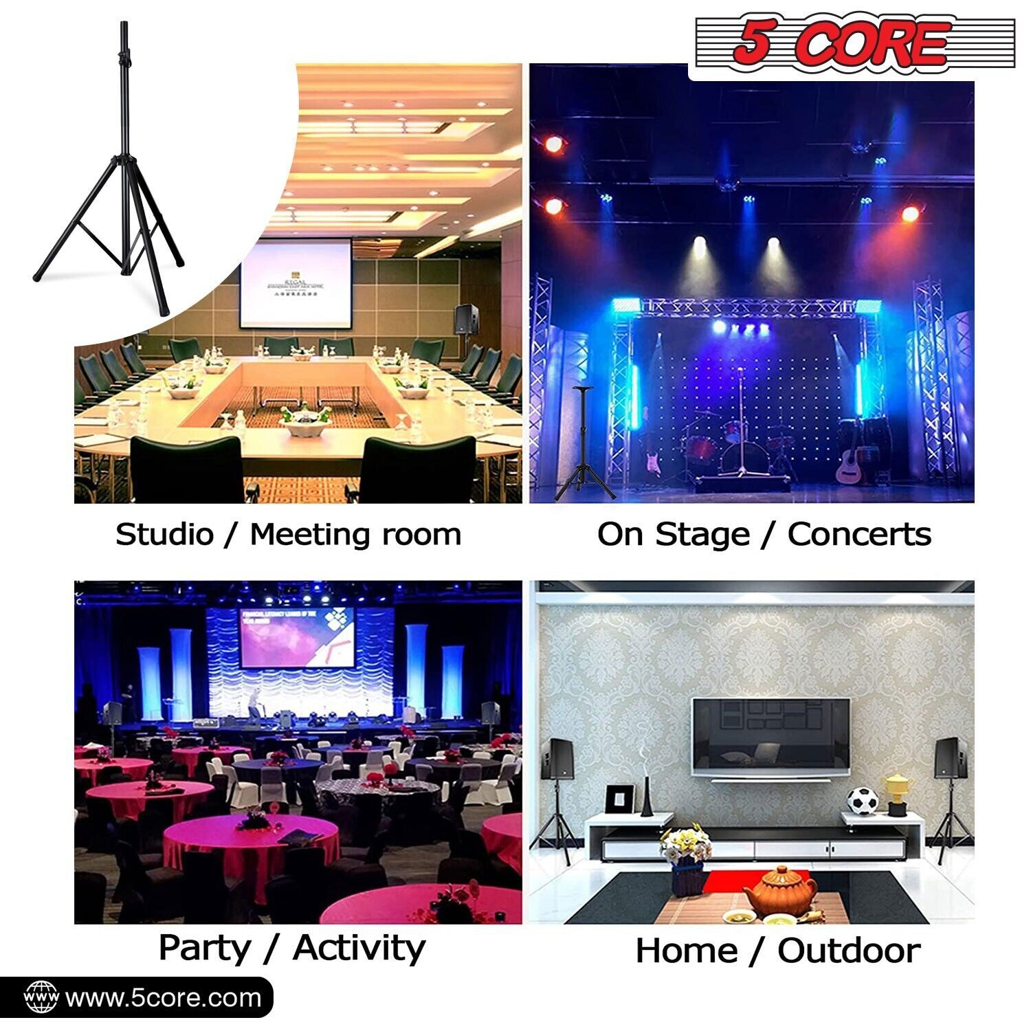 5Core Speaker Stand Tripod Tall Adjustable 72 Inch DJ Studio Monitor Stands Pole