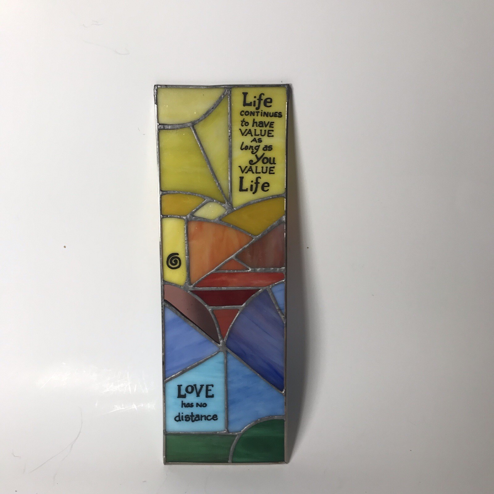 Rainbow Colors Artisan Stained Art Glass Sun Catcher with Inspirational Saying