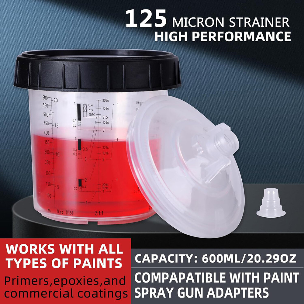 PPS CUPS Disposable Paint Spray Gun Cup Liners and Lid System (125 Mic) 50pack