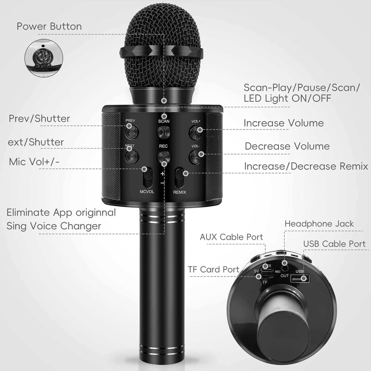 Versatile Wireless Karaoke Microphone with Adjustable FM Radio & Noise Reduction