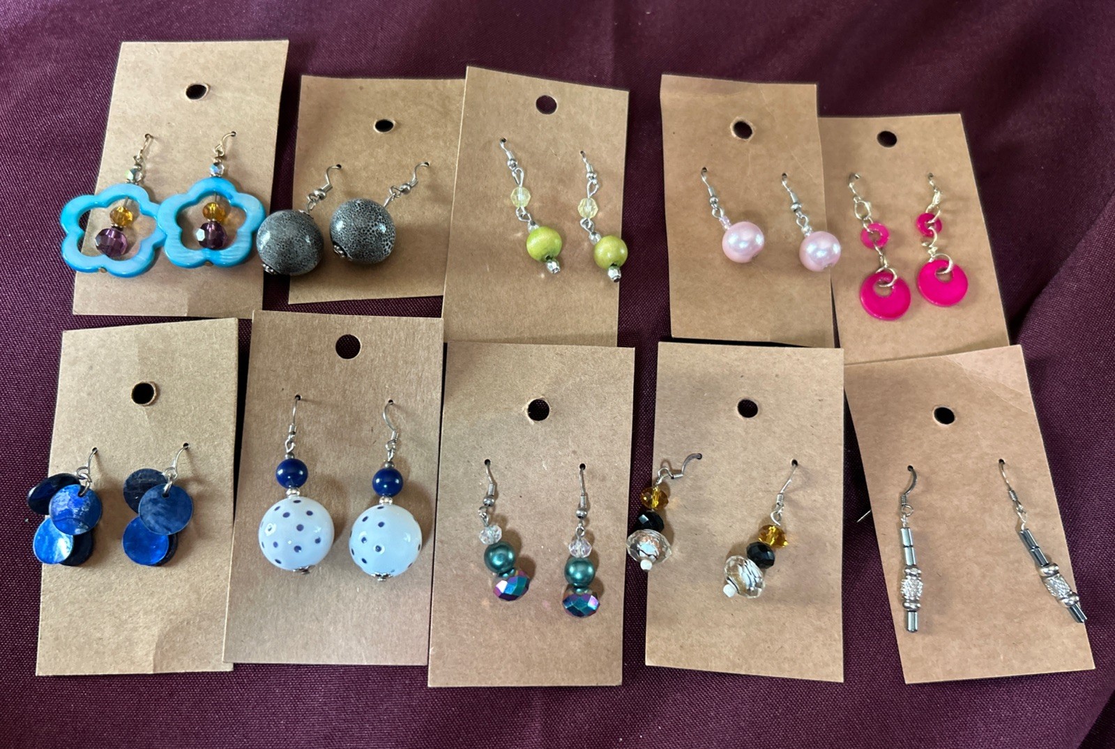 Lot Of 10 Vintage To Now Dangle Earrings Colorful