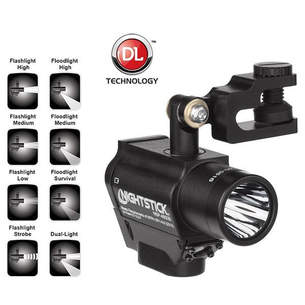 NightStick Helmet Mounted Dual Light Flashlight-Black, Lithium CR123, 220lm