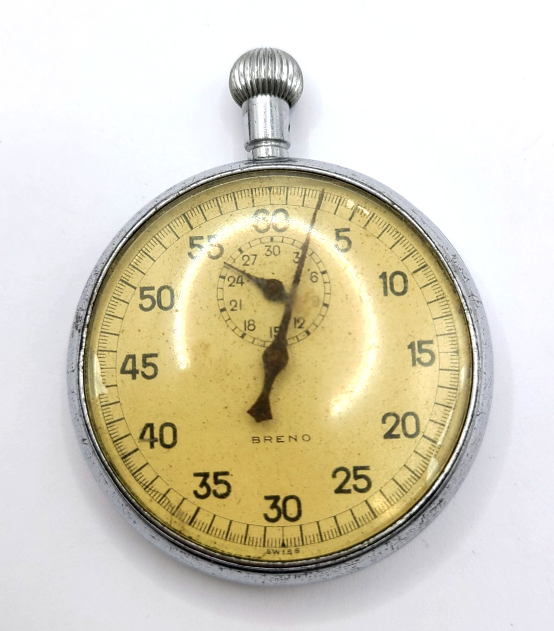 Vintage BRENO Swiss Made Mechanical Stopwatch 60 Sec / 30 Min Military Grade