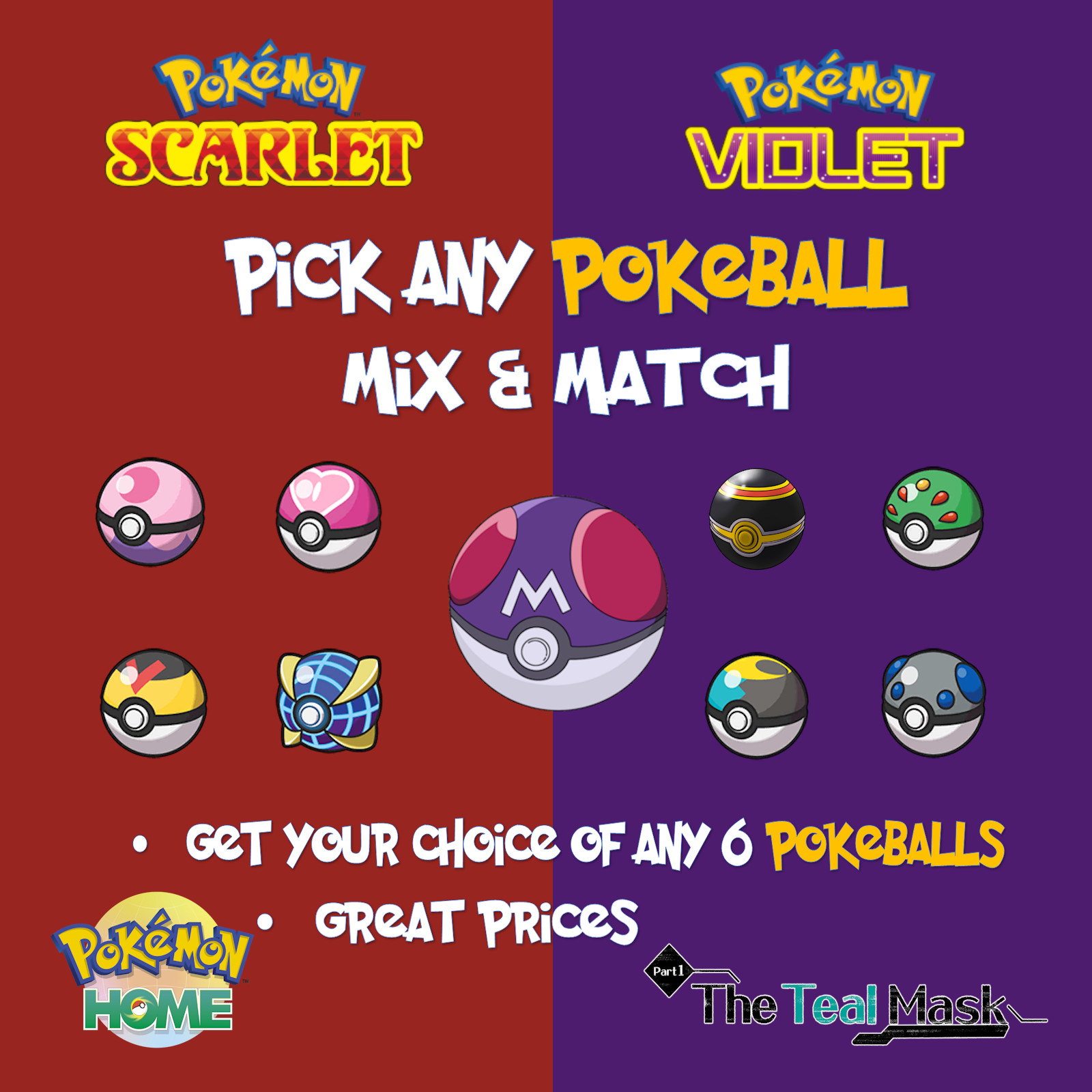 ✨Pick any Poke Ball x6✨Master Balls, Rare Pokeballs ✨ Pokemon Scarlet & Violet