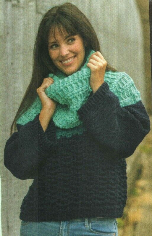 DENALI PULLOVER & COWL SCARF 5 SIZES WOMEN'S CROCHET PATTERN INSTRUCTIONS