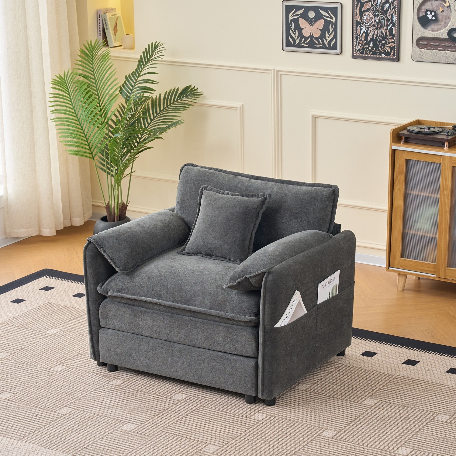 Modern Accent Chair Upholstered Single Sofa Armchair w/ Pillow for Living Room