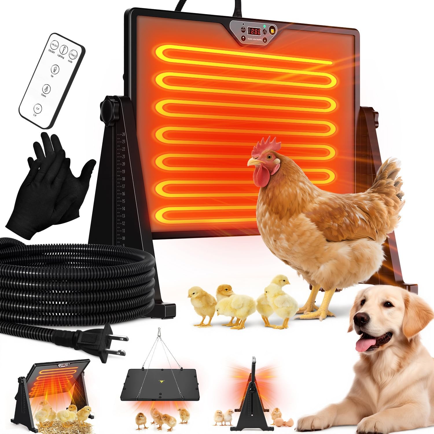 300W Chicken Coop Heater, Double Sided Heating with Adjustable Temperature Re...