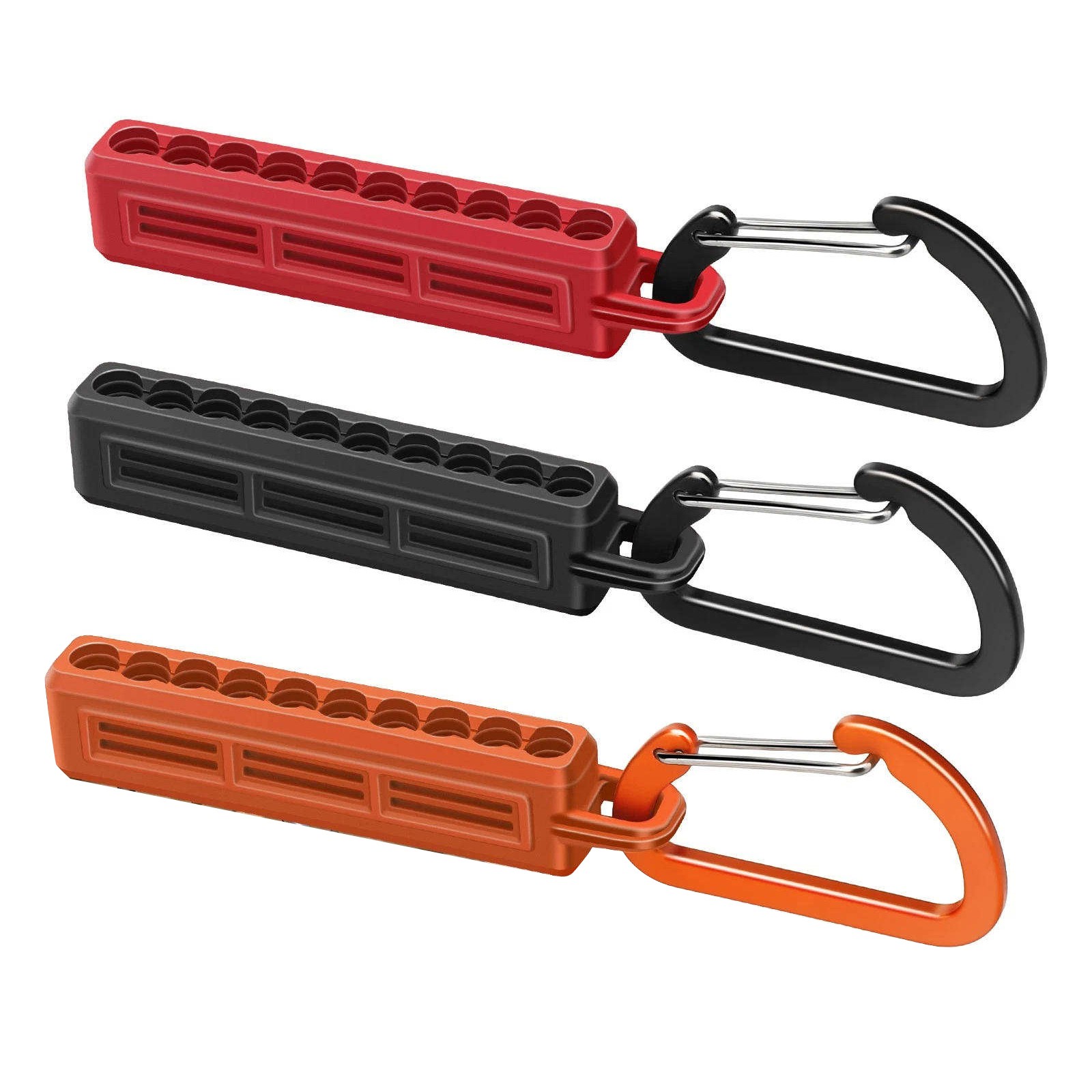 3x 1/4" Hex Bit Holder Storage Rail Power Drill Bit Organizer With Carabiner