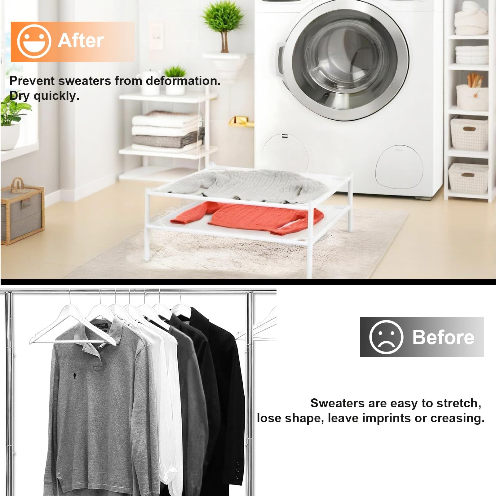 Sweater Drying Rack, 2-Layer Clothes Drying Rack Flat Mesh Stackable Laundry