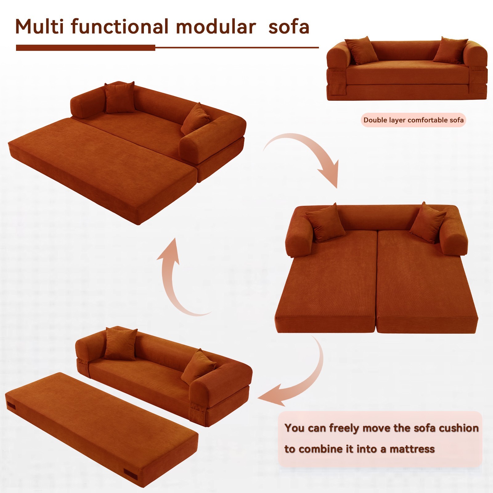 Convertible Sofa Bed,Floor Couch Foldable Sleeper Sofa for Living Room,Bedroom