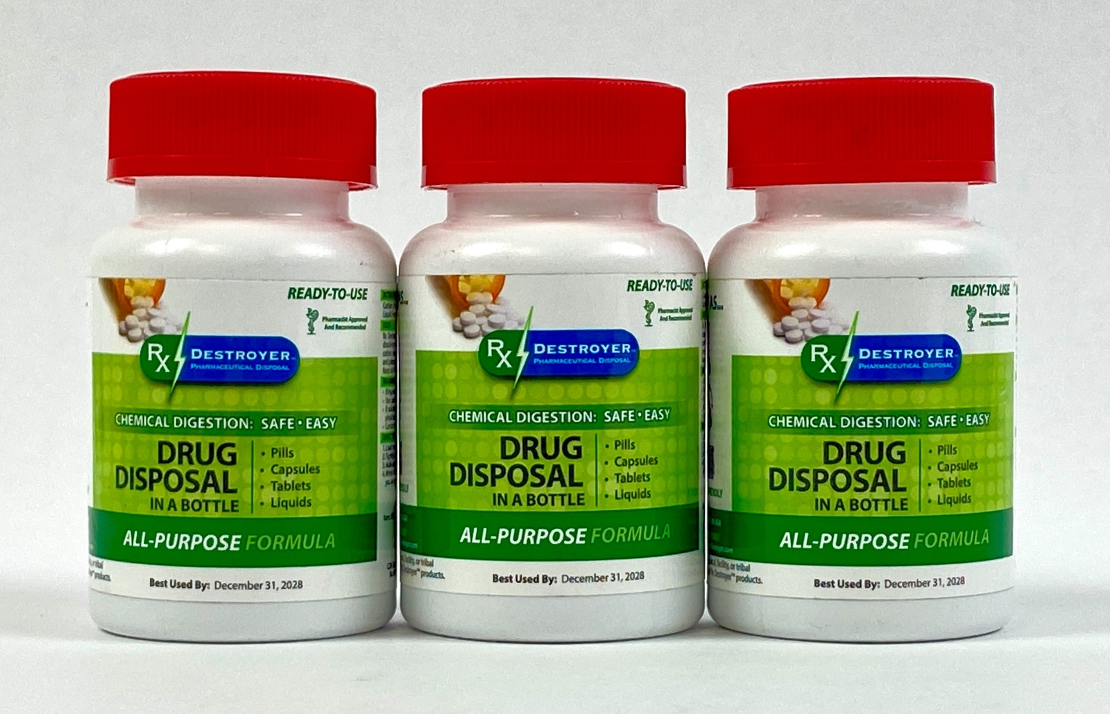 RX DESTROYER Drug Disposal Bottle 4 oz Safe and Easy Disposal Set of 3