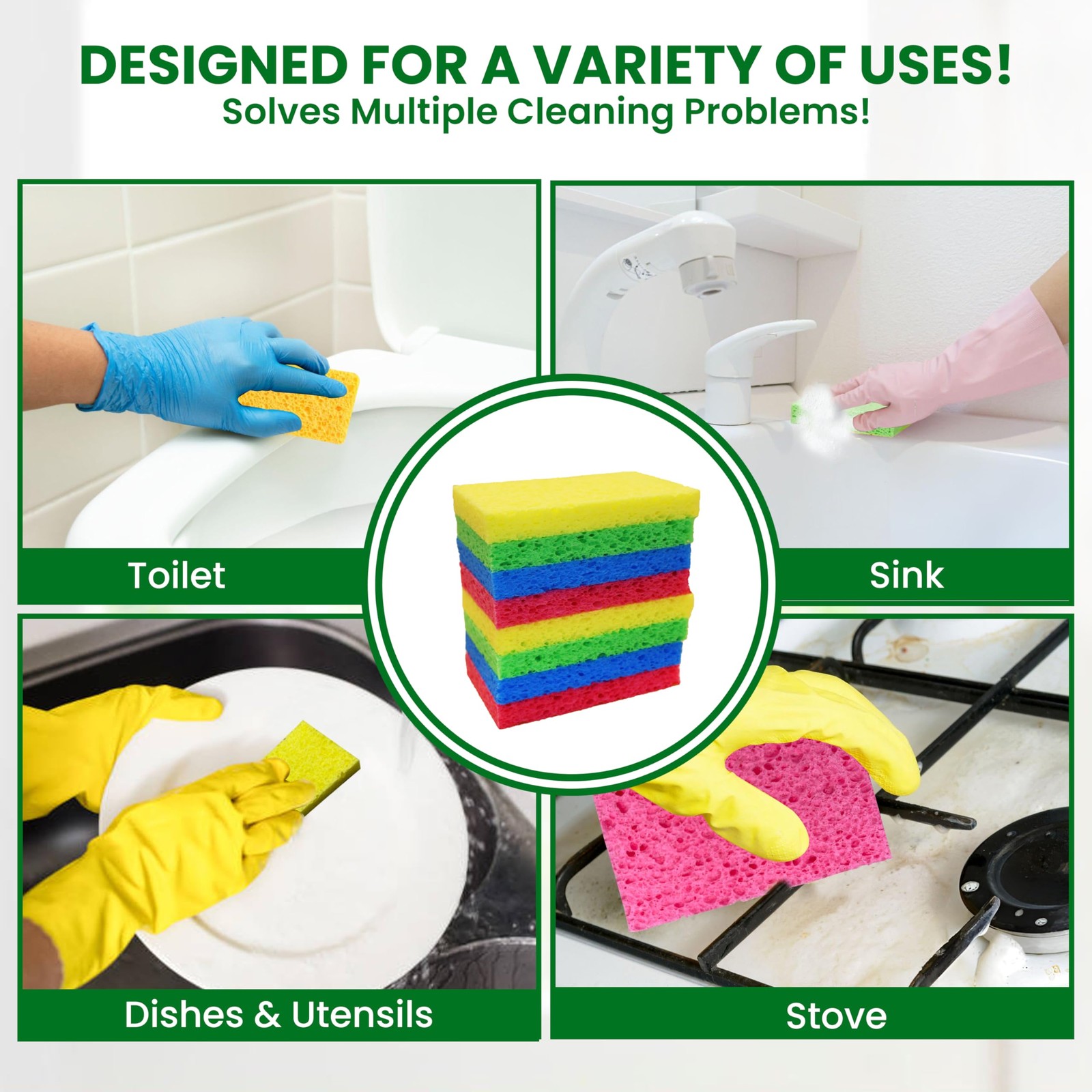 Cellulose Sponges – 24Pack Multicolored Compressed Natural for Kitchen – Plan...
