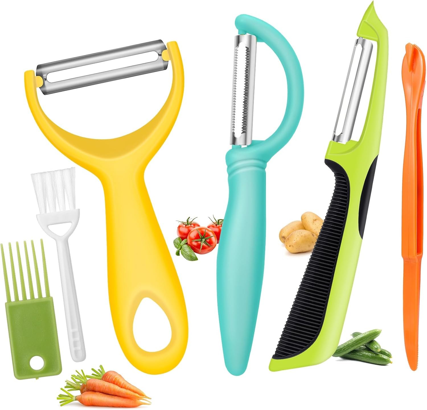 Pelador de verduras, 6 piezas de acero inoxidable para pelar patatas y naranjas.