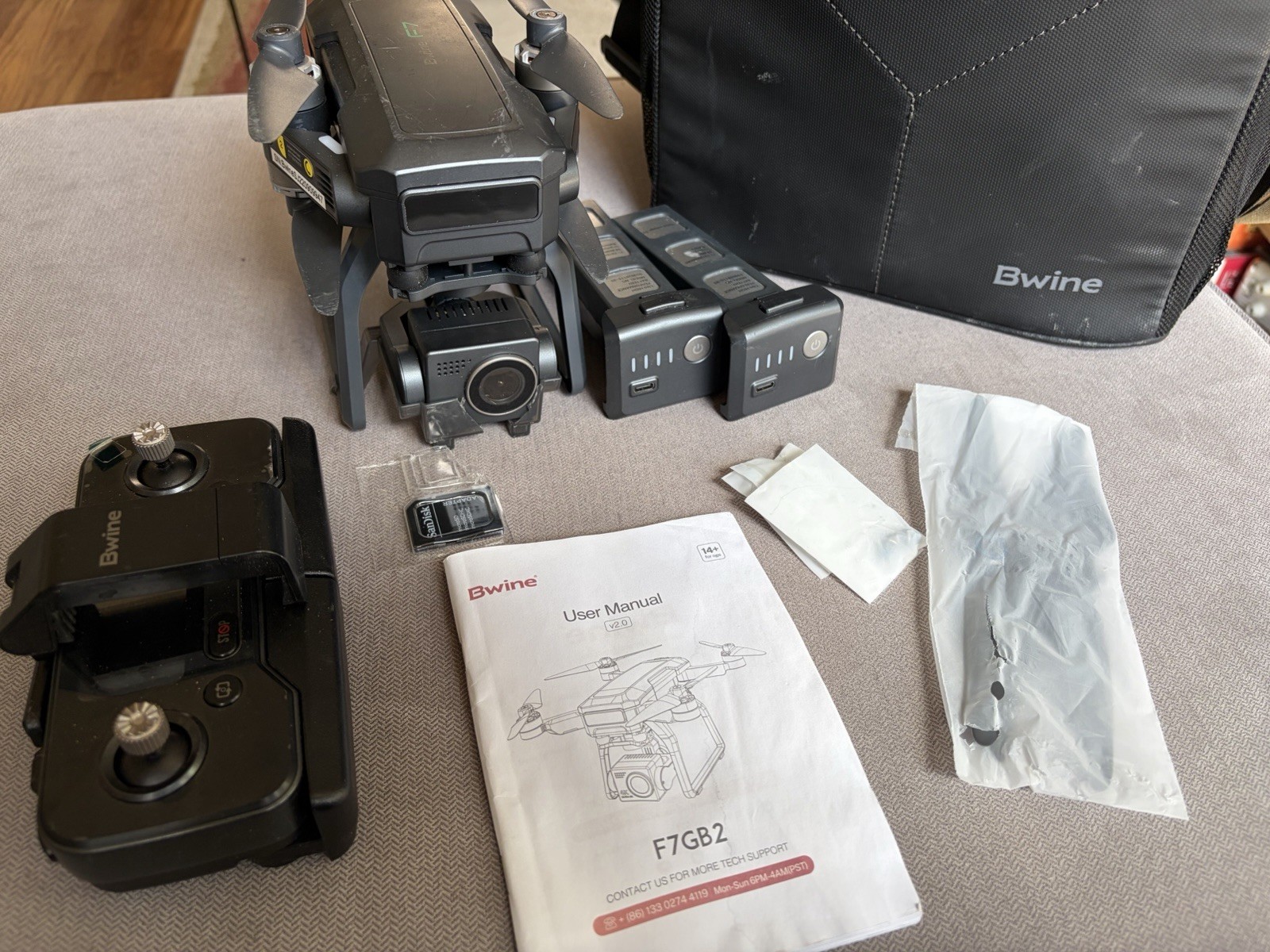 Bwine F7GB2 4k Gimbal Camera Drone w/ Remote Control, 2 Batteries & Accessories
