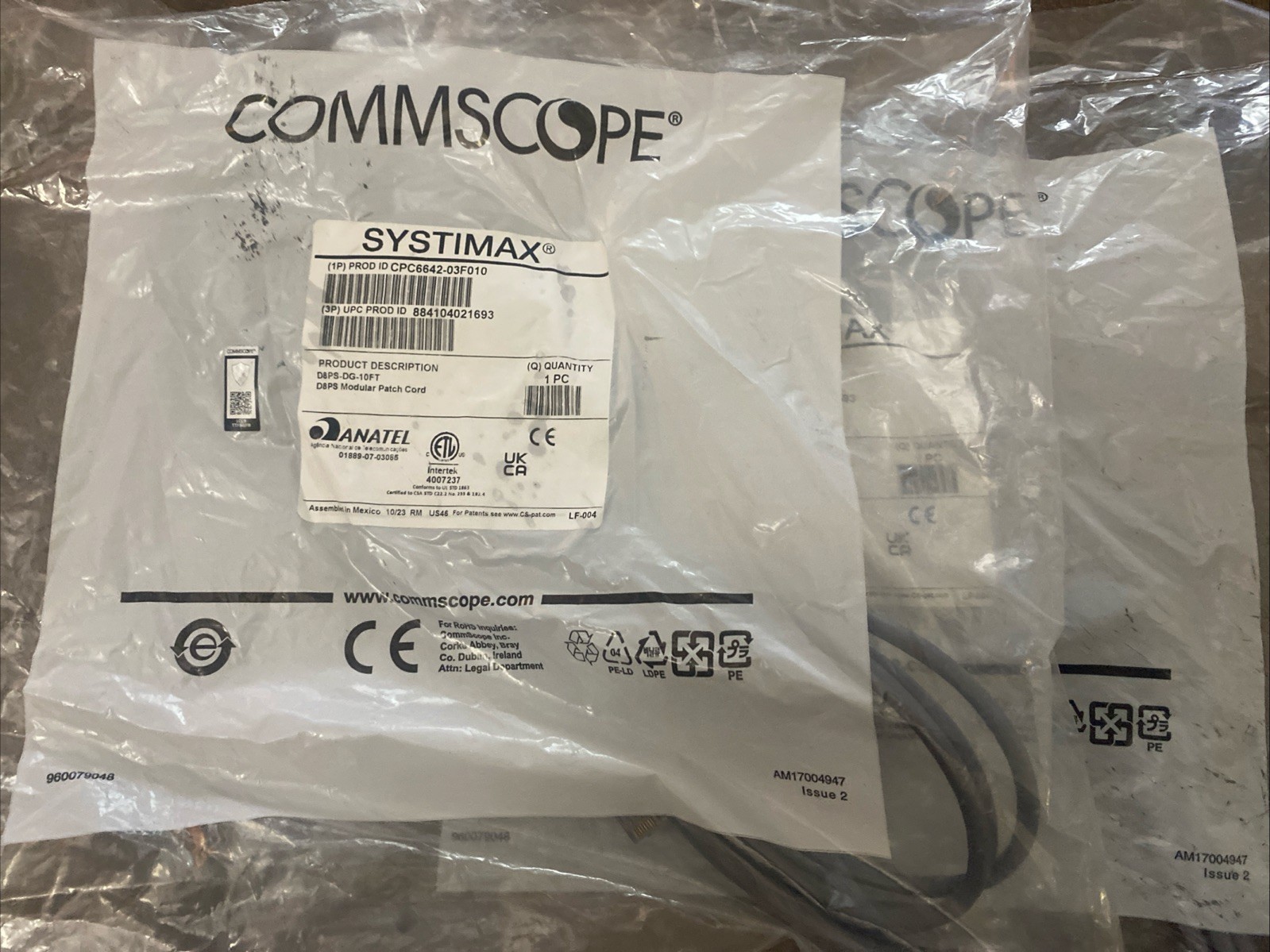 2 Pack - SYSTIMAX CPC6642-03F010 / D8PS-DG10 10' NETWORK CABLES - Sealed New