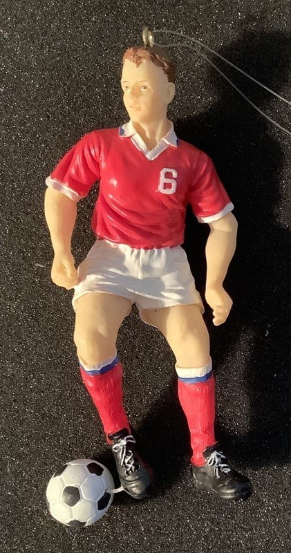 Soccer Player Ornament - Red Jersey, White Shorts with Ball - 4 in - Clearance