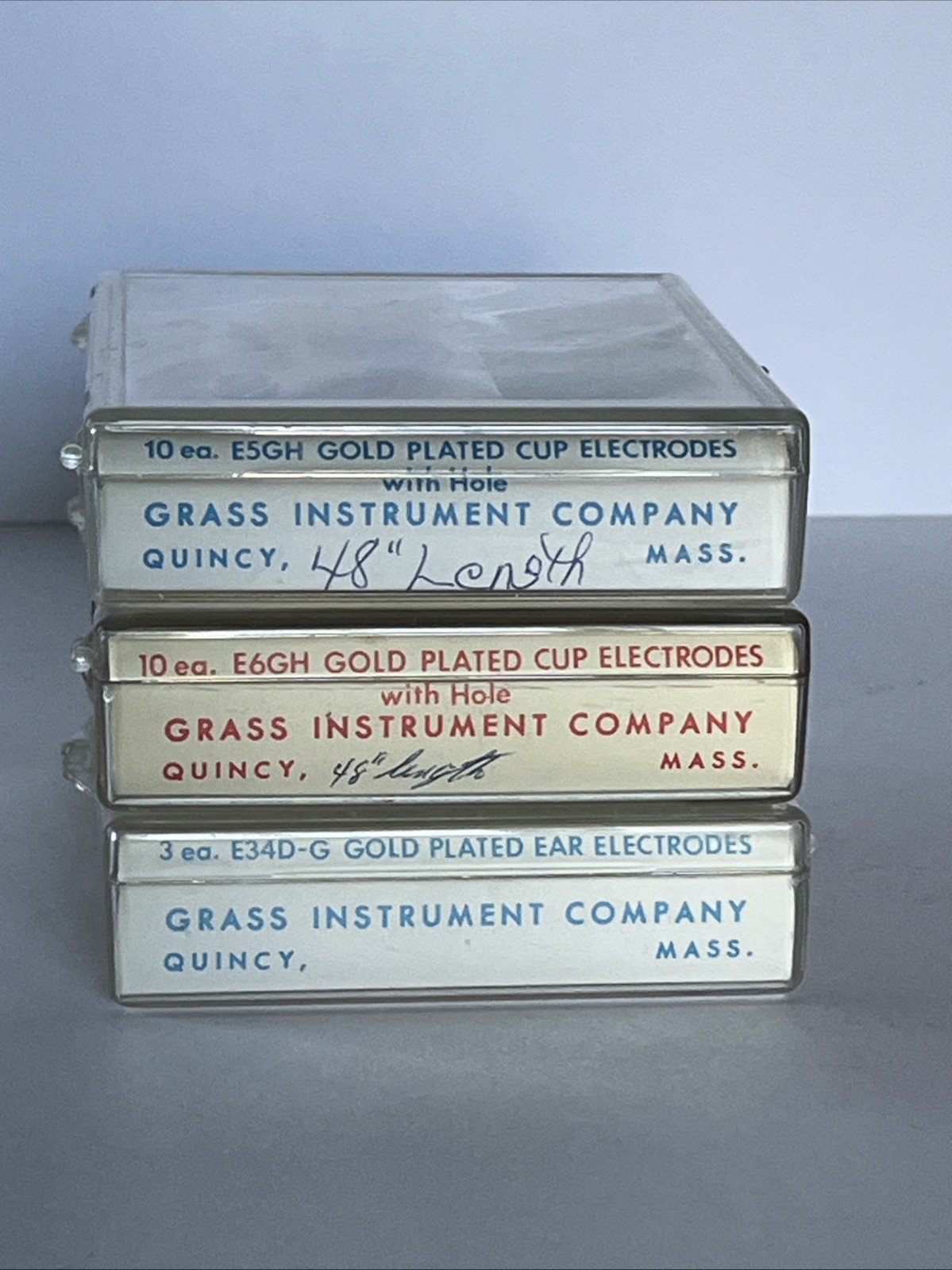 New Vintage lot Grass Instrument Company Gold Disc Electrodes Quincy, Mass USA