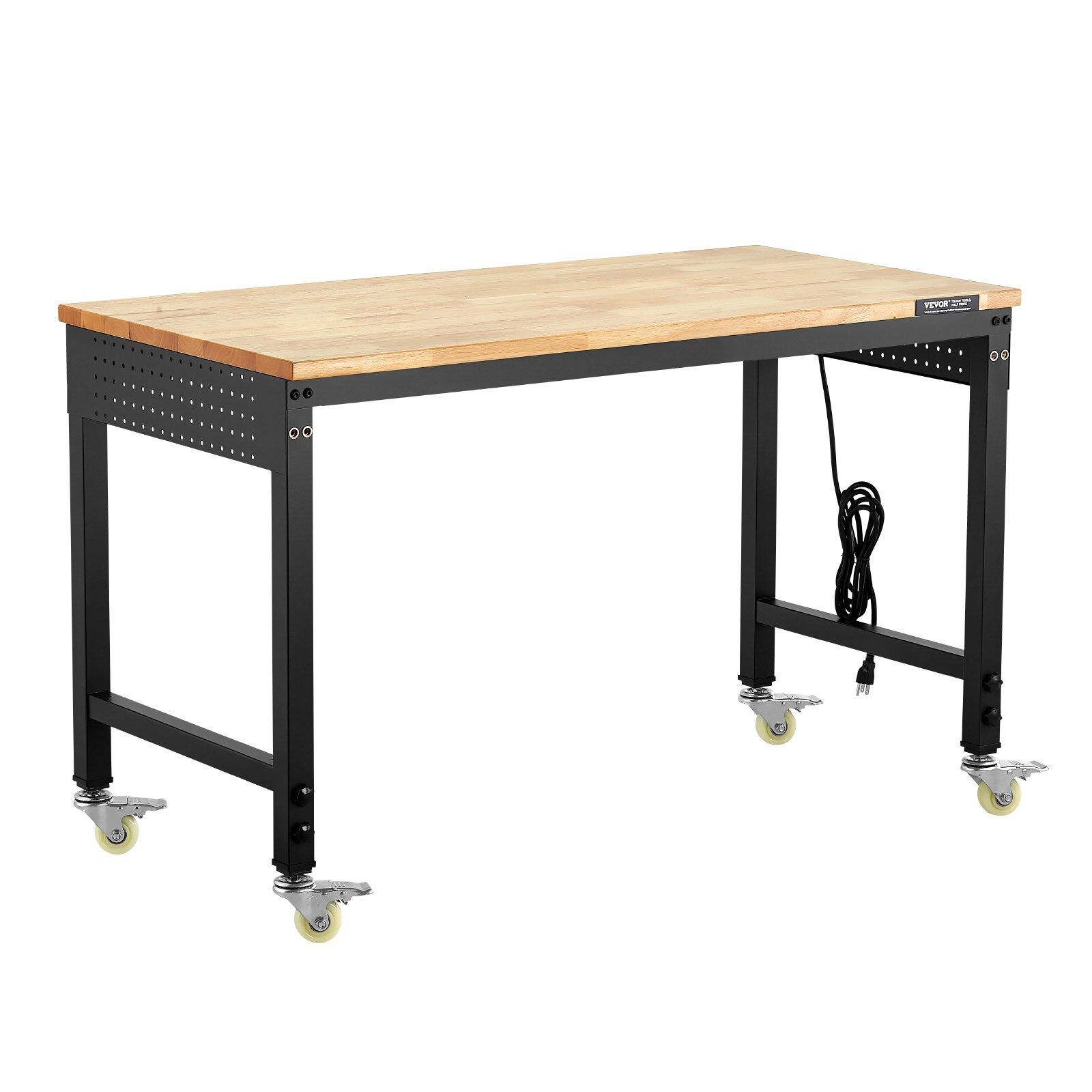 48in 2000lb Workbench with Power Outlet & Pegboard, Oak Top, Adjustable