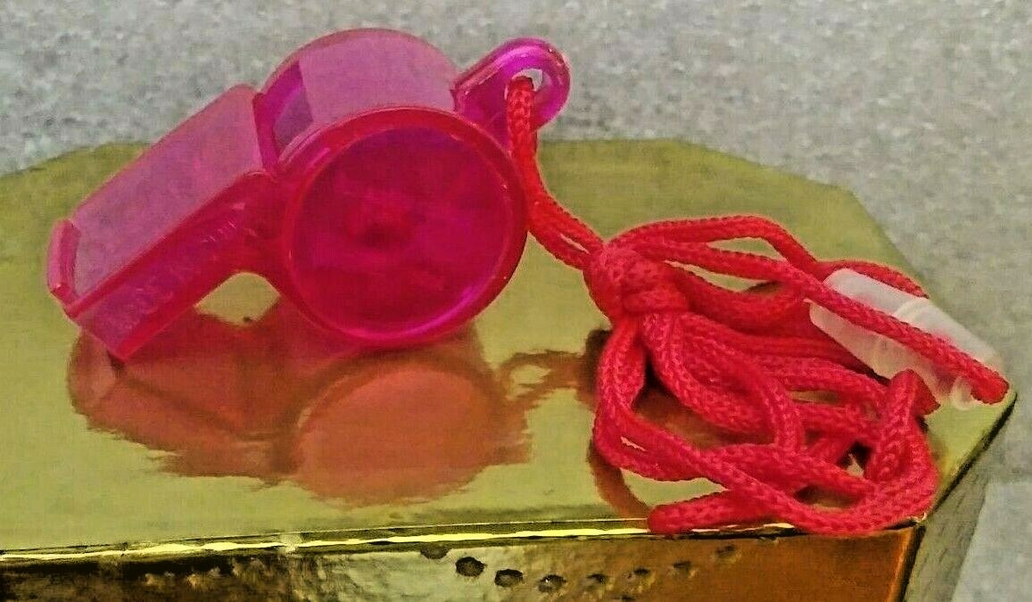 Set of 2 Transparent Whistles Clear Plastic Random Asst. Colors Lanyard/Cord NEW