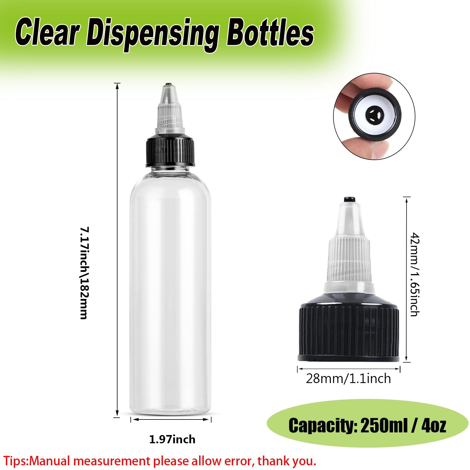 50 Pack Clear Dispensing Bottles, 4oz Round Plastic Squeeze Bottle with Twist...