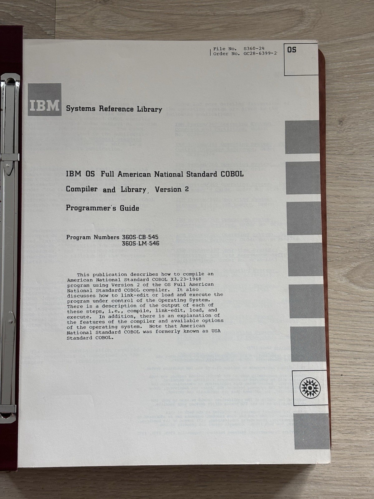 VTG IBM Systems Reference Library IBM OS COBOL Programmer's Guide 1972 RARE