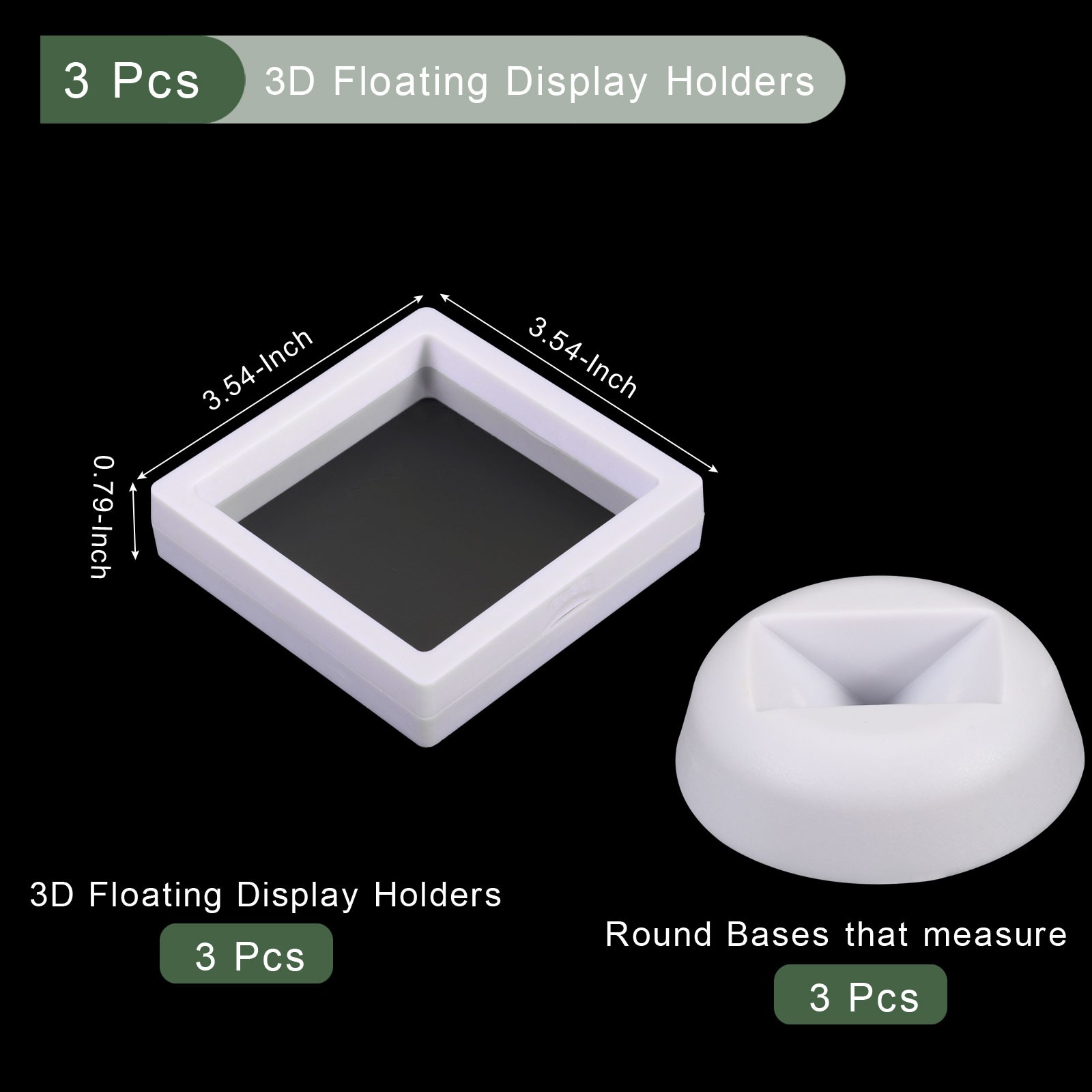 3Pcs 3D Floating Display Case, Coin Display Holder Case(White, 3.5x3.5″)