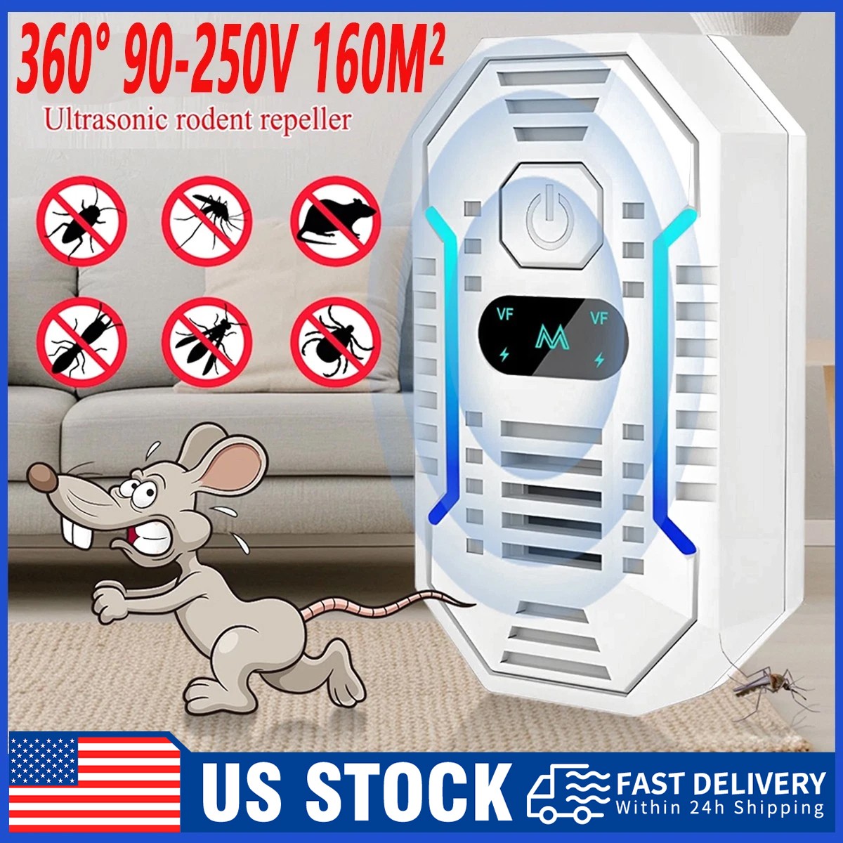 Ultrasonic Rodent Repellent Pest Repeller Mouse Blocker Rat Deterrent US stock