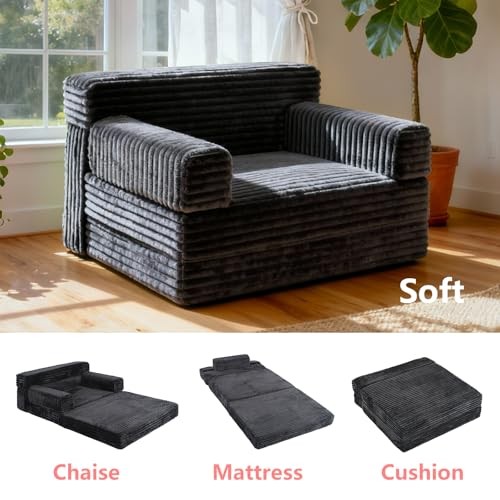 Folding Sofa Bed,Convertible Sofa Bed with Armrest Foldable Sleeper Black