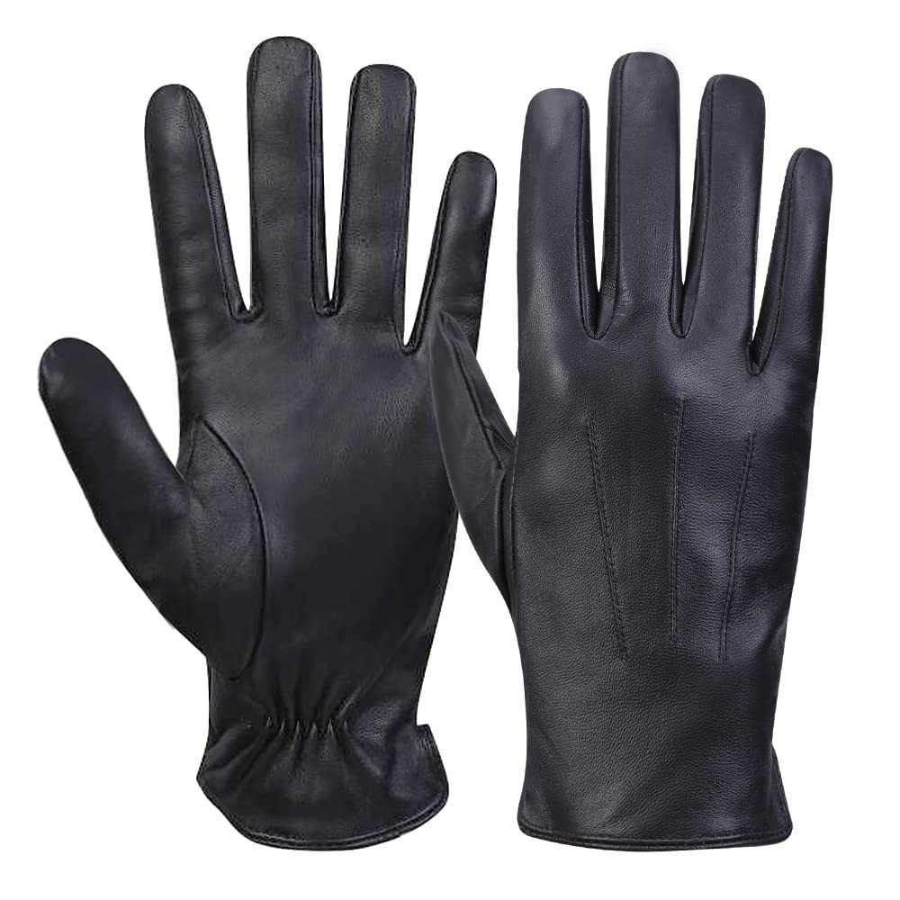 Mens Nappa Lambskin Leather Gloves(100% Cashmere Lining),Black,X-Large
