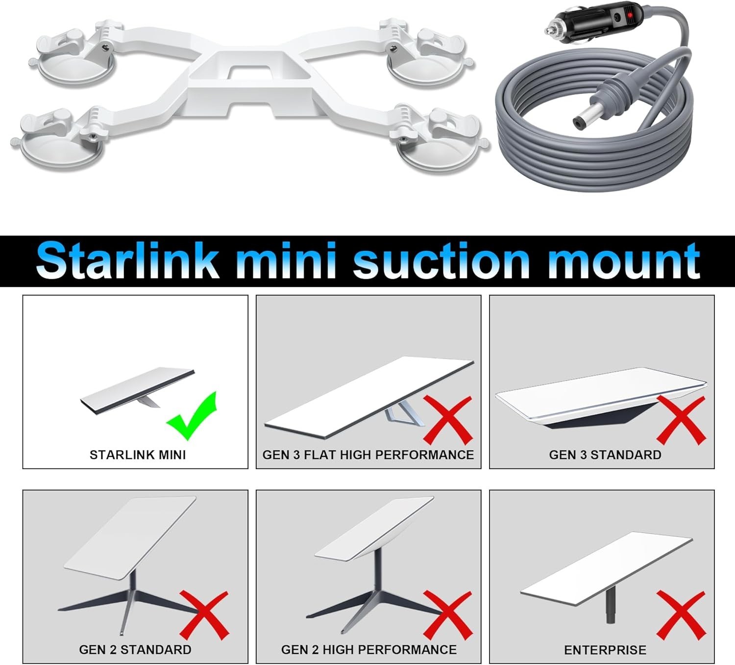 Starlink Mini Mount,Adjustable Starlink Mini Suction Cup Mount with 3M White