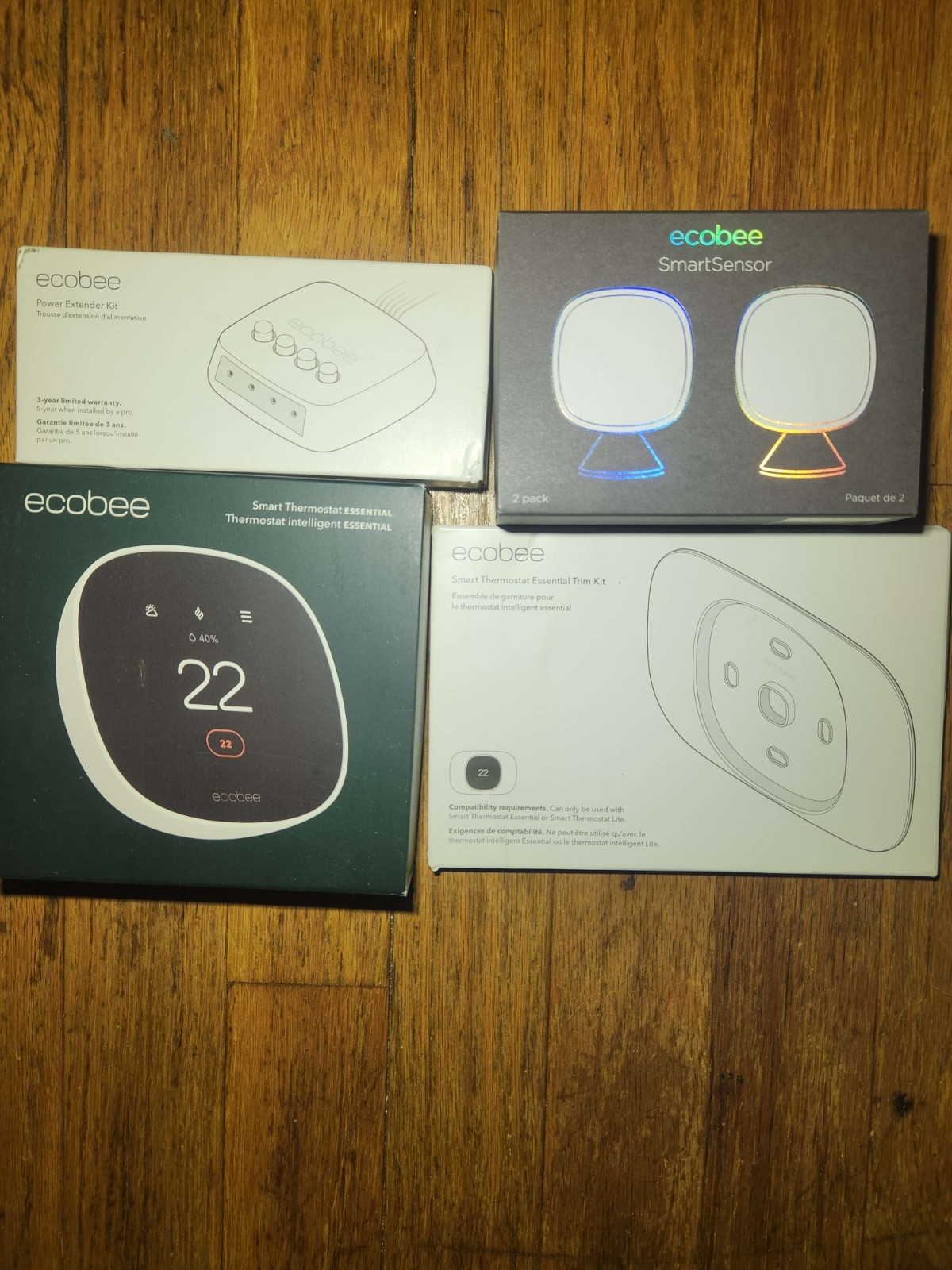 Ecobee Smart Thermostat Essential, Trim Kit, Extender Kit, & 2 Smart Sensors