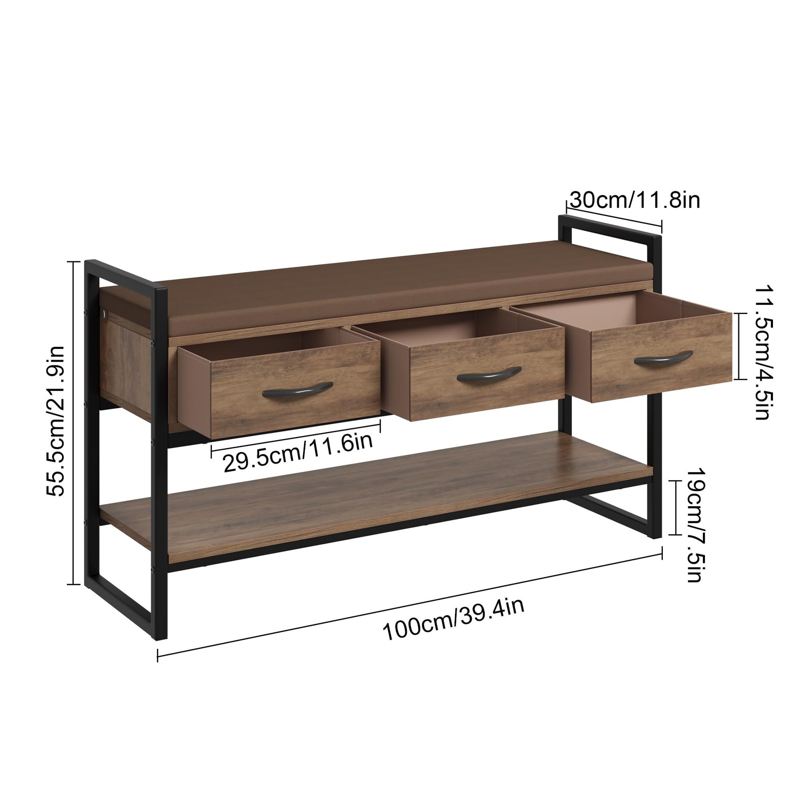 BOTLOG 39.4" Shoe Bench w/ Cushion, Industrial Storage Rack Organizer - 400lb Ca