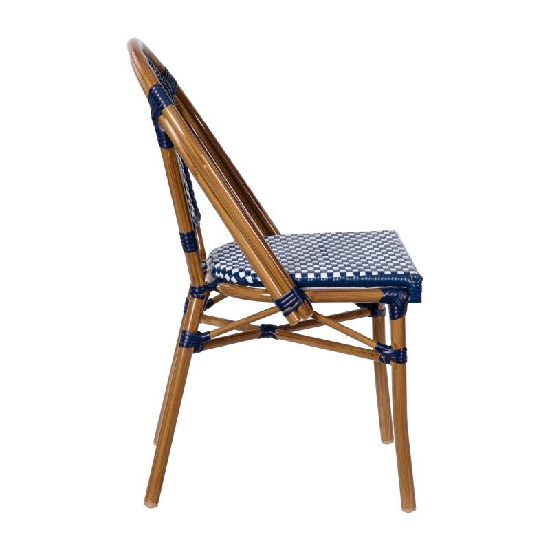 2 PACK Bistro Style Navy & White Armless Dining Chair W/ Bamboo Aluminum Frame