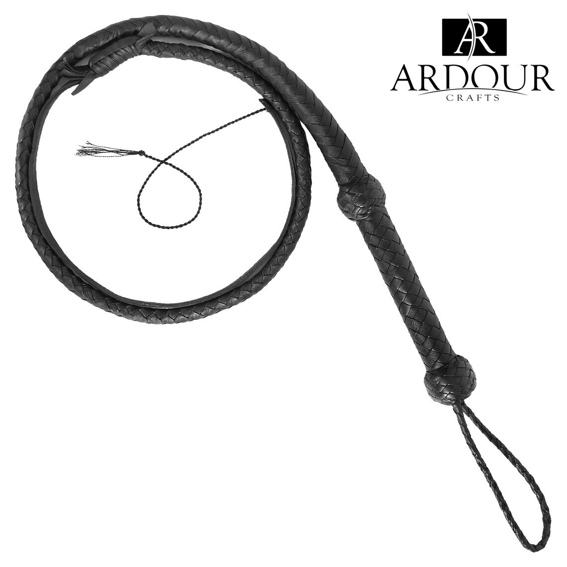 Genuine Cowhide Leather 4 Ft Movie-Inspired Bullwhip 12 Plait Rope Core Black